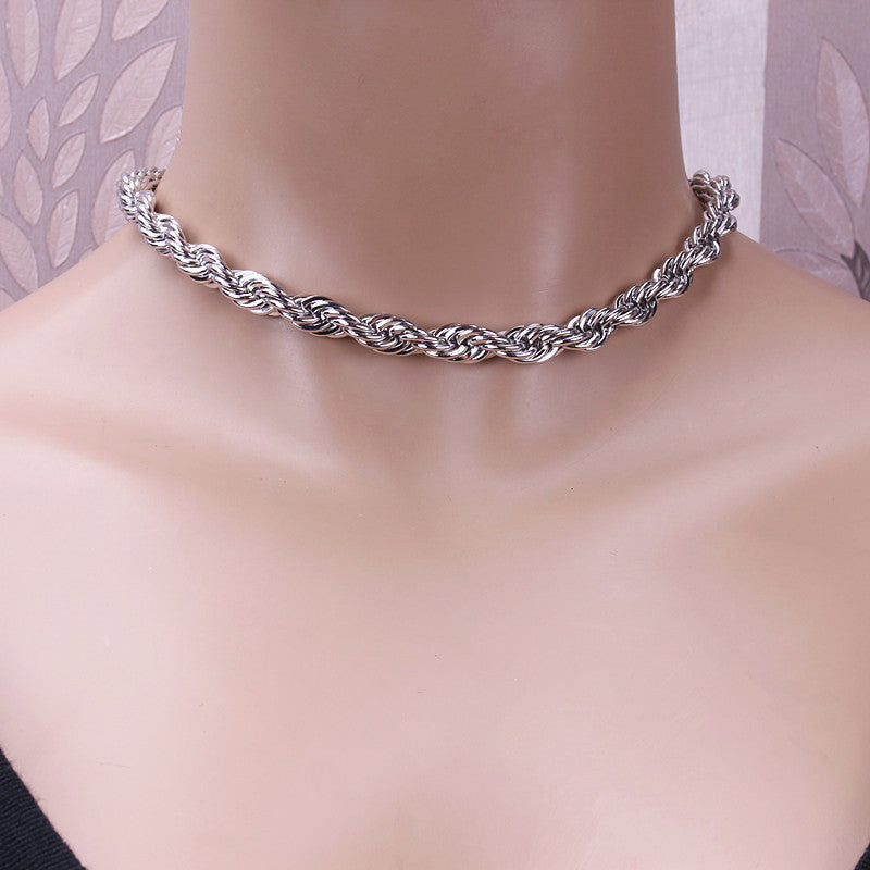IngeSight.Z Goth Gothic Metal Twisted Rope Chain Choker Necklace Simple Minimalist Short Clavicle Collar Neck Necklaces Jewelry