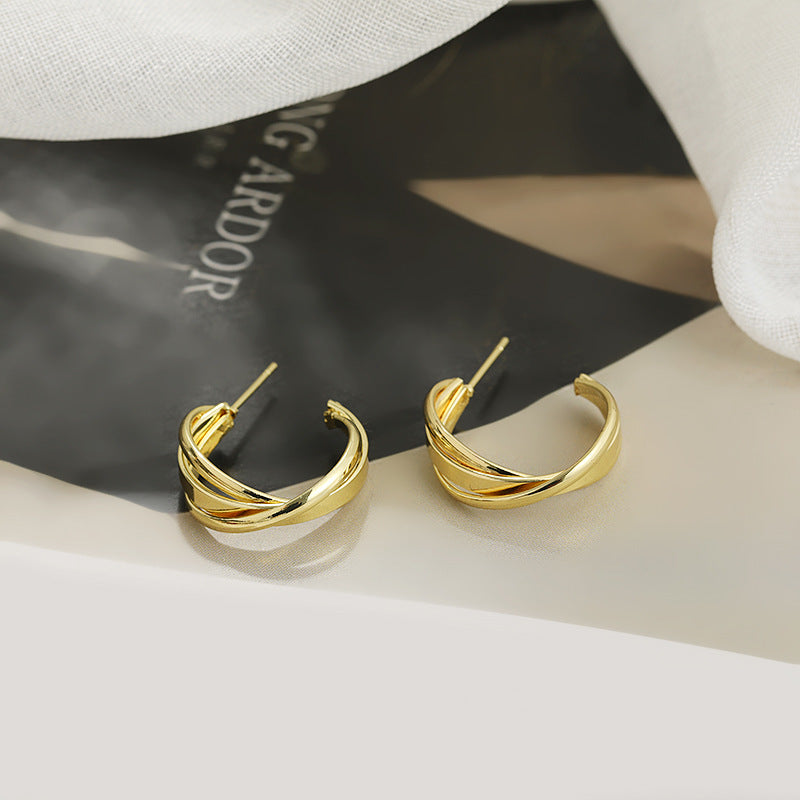 Twisted Cross Semicircle Knotted Cold Modern Personality Stud Earrings For Women