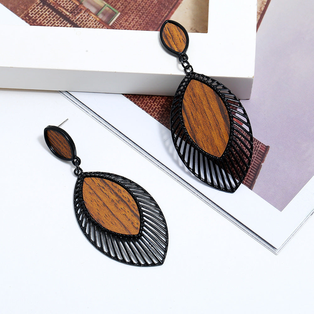 Creative Fashion Vintage Alloy Wooden Earrings