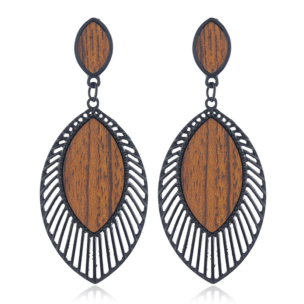 Creative Fashion Vintage Alloy Wooden Earrings