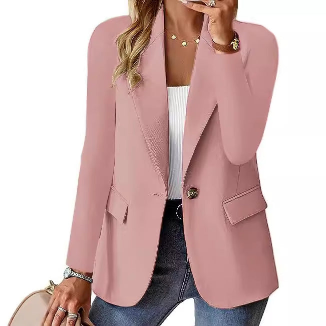 Women's Long-sleeved Solid Color Cardigan Suit Jacket