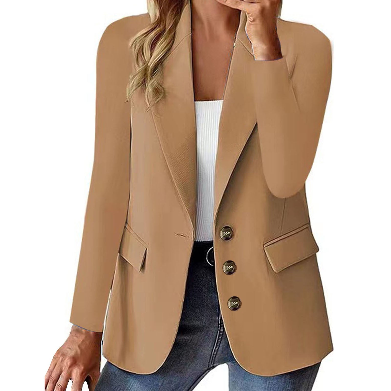 Women's Long-sleeved Solid Color Cardigan Suit Jacket