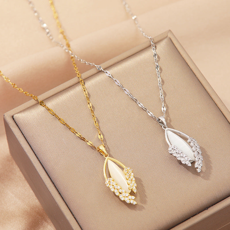 Cat's Eye Wheat Titanium Steel Necklace Does Not Fade For Women