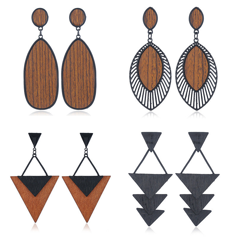 Creative Fashion Vintage Alloy Wooden Earrings