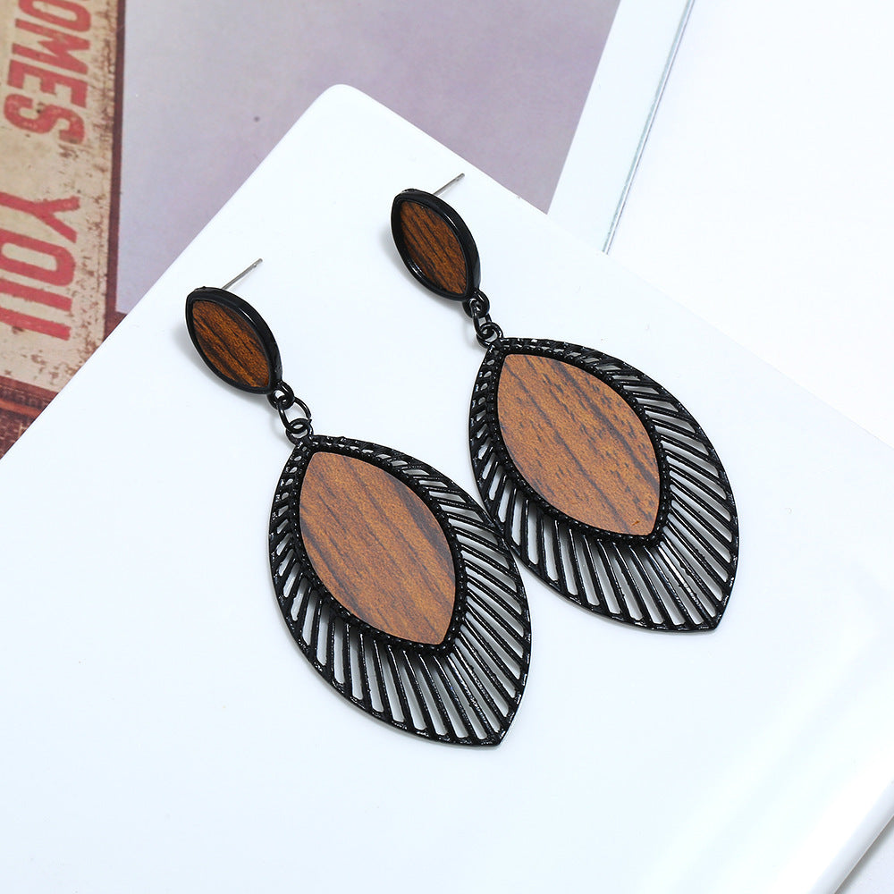 Creative Fashion Vintage Alloy Wooden Earrings