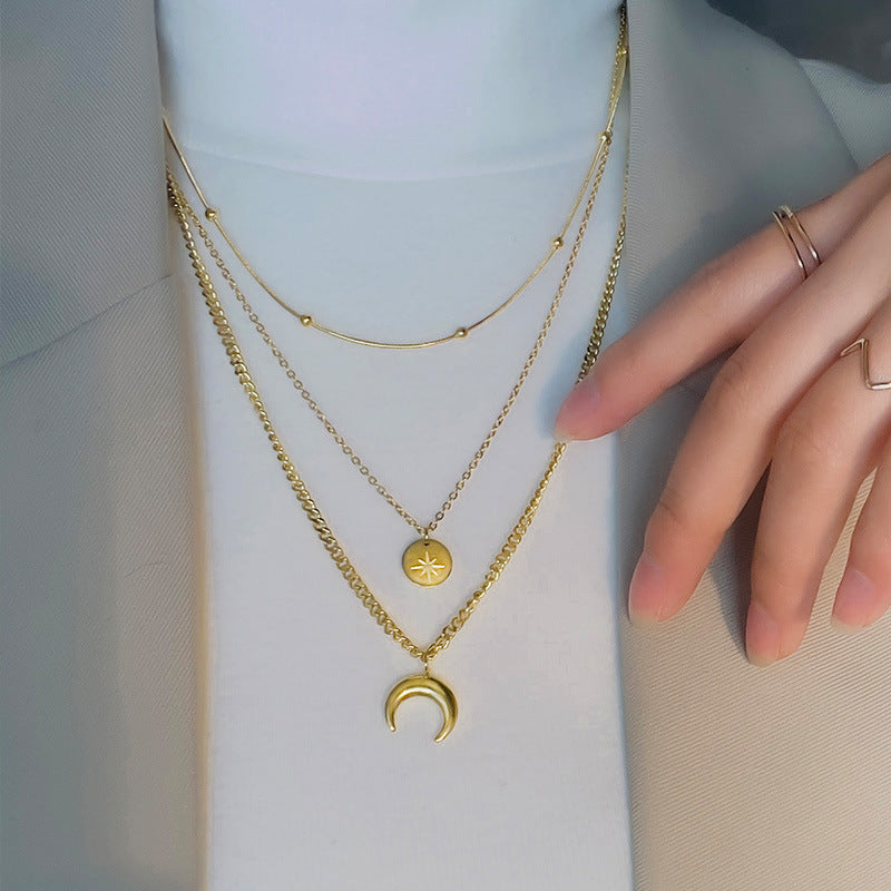 Necklace Titanium Steel Star And Moon Pendant Non-fading Ornament Simple Temperament Clavicle Chain